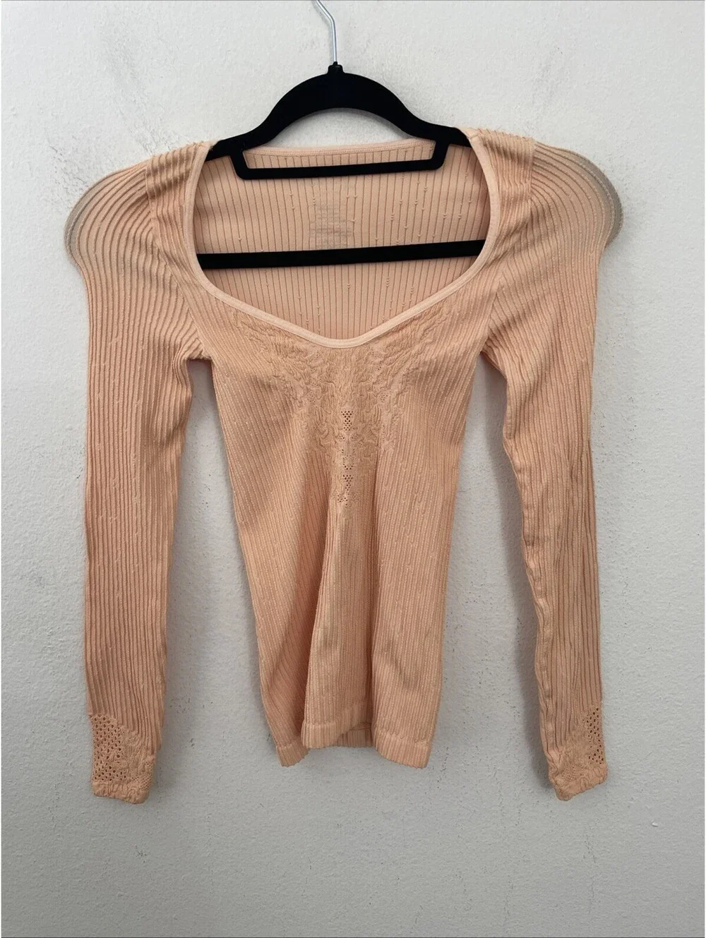 Free People Intimately   Dynamic Duo Long Sleeve peach top  size XS/S New
